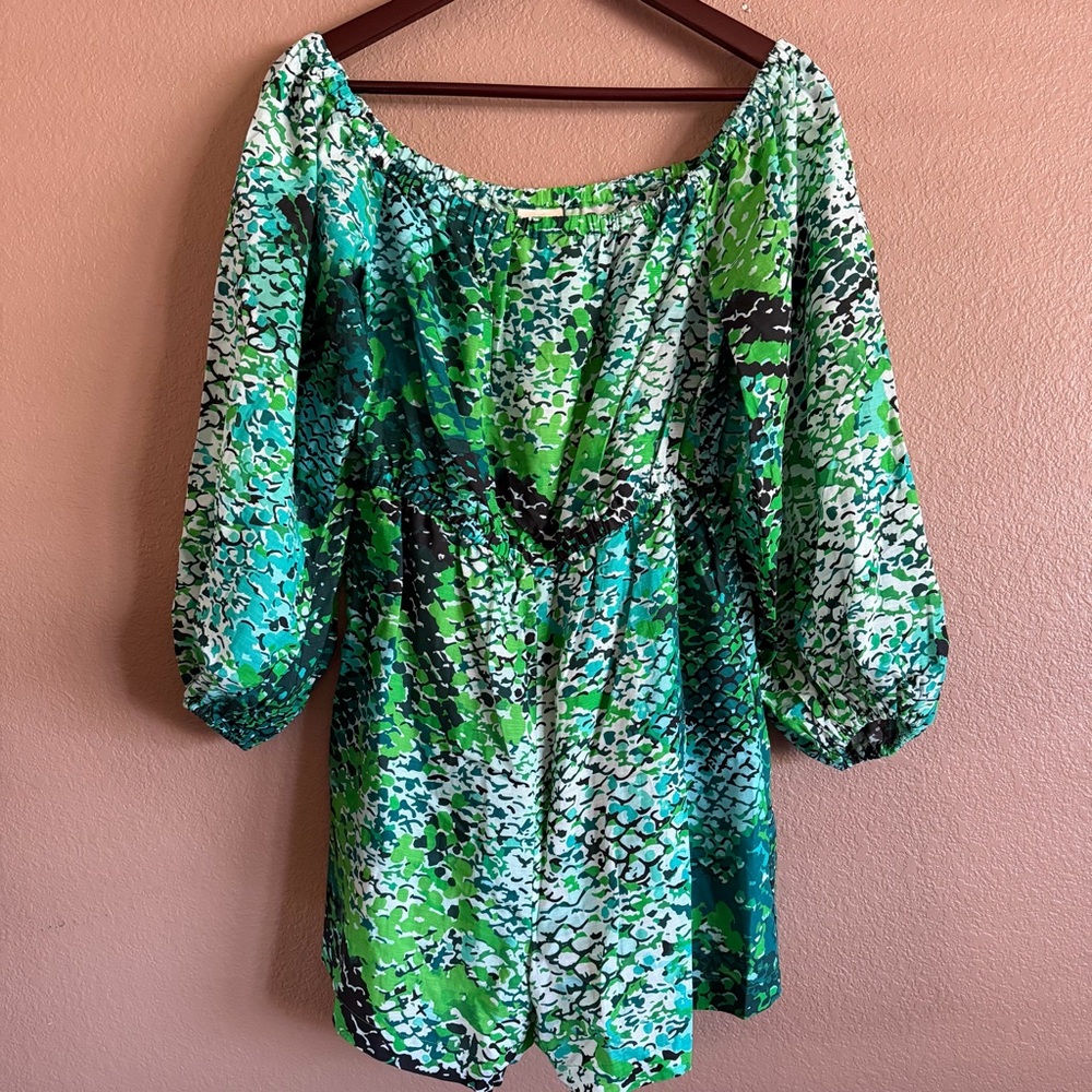 Anthropologie Plenty Green Python Print Romper wi… - image 1